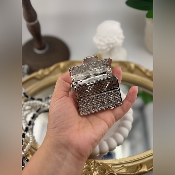 Silver Mini Crossbody Bag with Pearl & Chain Strap ✨ - Picture 14 of 17